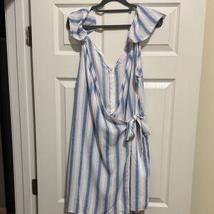 Striped Blue and White Sleeveless Romper